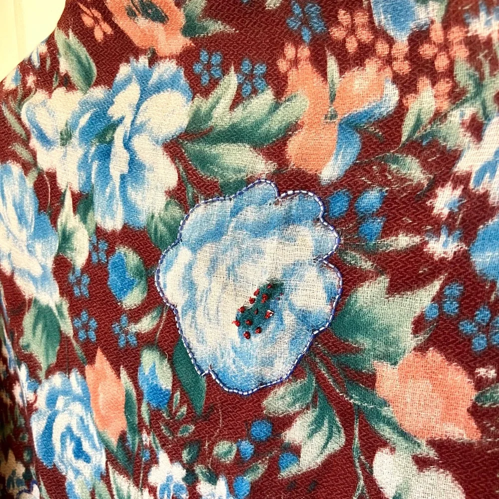 New! Aratta Silent Journey Plum And Navy Floral Beaded Wrap Shawl Butterfly Pin